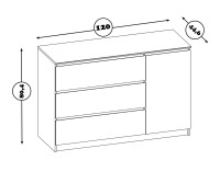 Комод Т-3Р, цвет белый, ШхГхВ 120х44,6х80,4 см., Комод с 3-мя ящиками и дверью