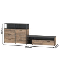 Трувор 13.70 Тумба под ТВ + 13.307.02 Комод + 13.307.02 Комод, цвет дуб гранж песочный/интра, ШхГхВ 281,8х45,4х106,9 см., универсальная сборка