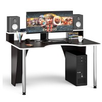 Стол компьютерный с надстройкой С-МД-СК2Н-1360-900, цвет венге/кромка белая, ШхГхВ 136х90х91(75) см., опора хром D50 мм., столешница 22 мм.