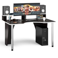 Стол компьютерный с надстройкой С-МД-СК2Н-1360-900, цвет венге/кромка белая, ШхГхВ 136х90х91(75) см., опора хром D50 мм., столешница 22 мм.