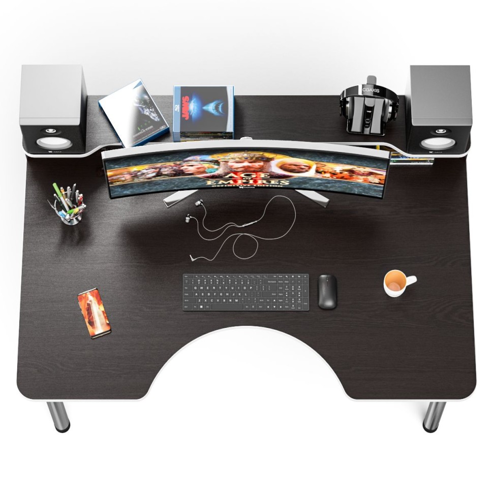 Стол компьютерный с надстройкой С-МД-СК2Н-1360-900, цвет венге/кромка белая, ШхГхВ 136х90х91(75) см., опора хром D50 мм., столешница 22 мм.