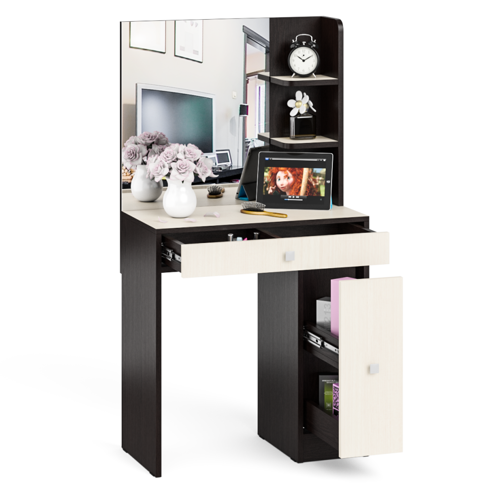 СНЯТО Туалетный столик № 3 с зеркалом, цвет венге/дуб, ШхГхВ 70х37,7х135 см. (есть ящик и выдвижная секция), НЕ универсальная сборка