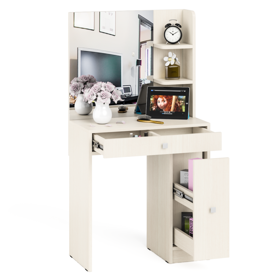 СНЯТО Туалетный столик № 3 с зеркалом, цвет дуб, ШхГхВ 70х37,7х135 см. (есть ящик и выдвижная секция), НЕ универсальная сборка (КР12)