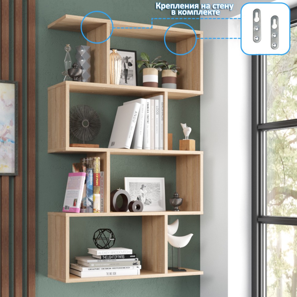 СНЯТО Полка навесная PN-10, цвет дуб сонома, ШхГхВ 75х25х125 см., универсальная сборка 252PN10S