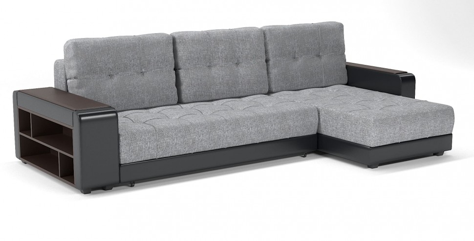 Диван угловой Милан еврокнижка серая рогожка+черная экокожа