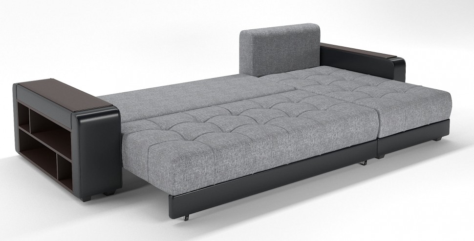 Диван угловой Милан еврокнижка серая рогожка+черная экокожа