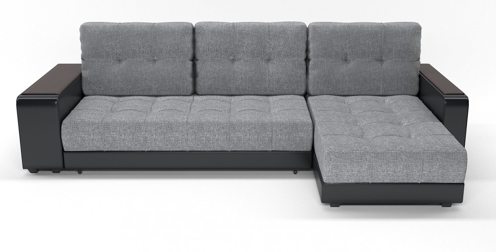 Диван угловой Милан еврокнижка серая рогожка+черная экокожа