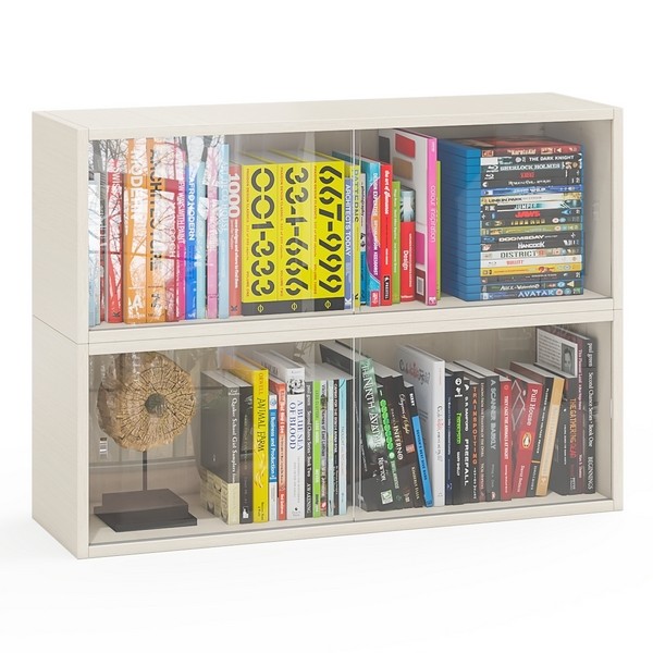 Две полки книжных С-МД-КН01, цвет дуб, ШхГхВ размер каждой полки в отдельности: 83х25х30 см., стеклянные дверцы