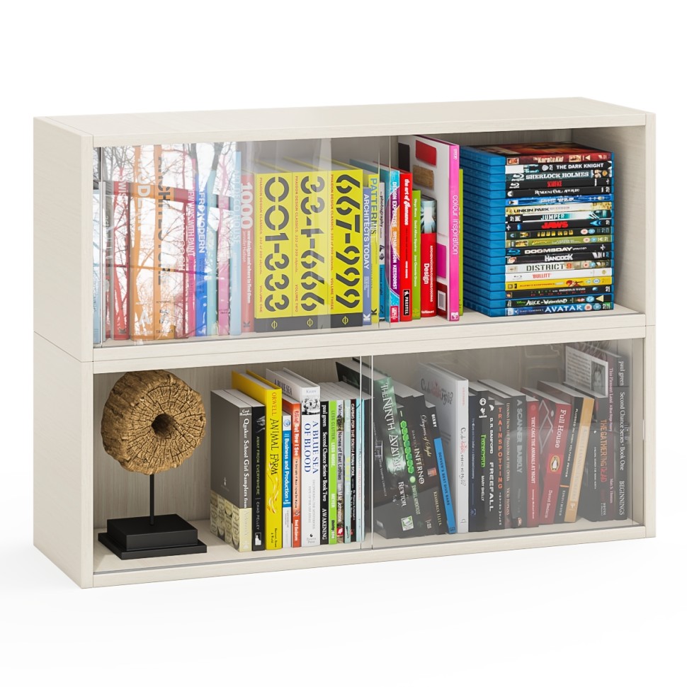 Две полки книжных С-МД-КН01, цвет дуб, ШхГхВ размер каждой полки в отдельности: 83х25х30 см., стеклянные дверцы