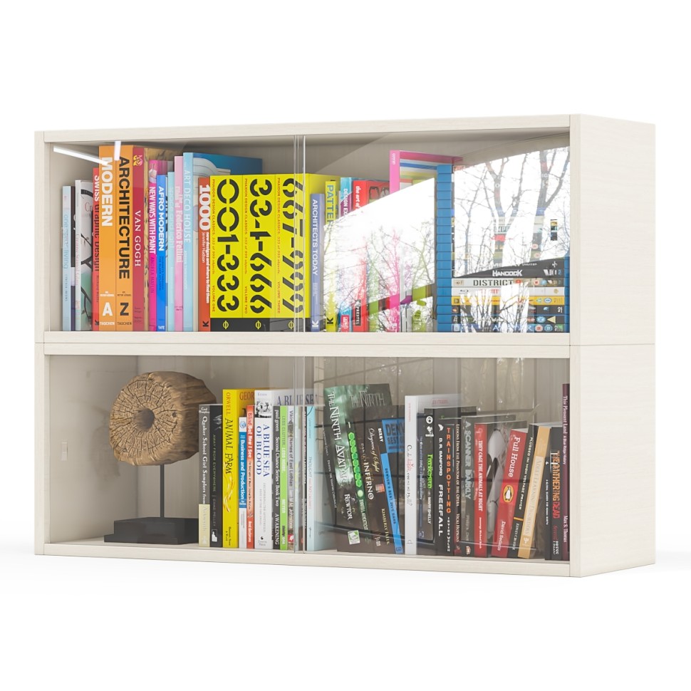 Две полки книжных С-МД-КН01, цвет дуб, ШхГхВ размер каждой полки в отдельности: 83х25х30 см., стеклянные дверцы