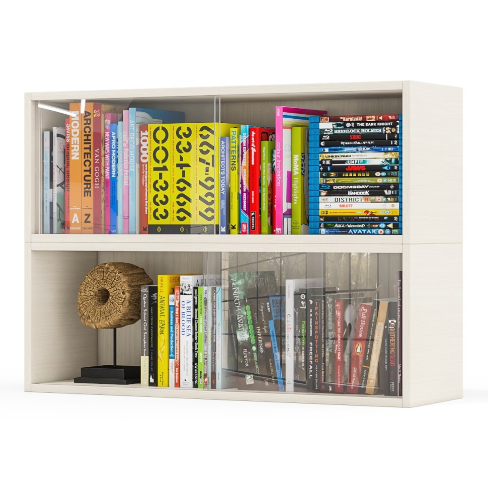 Две полки книжных С-МД-КН01, цвет дуб, ШхГхВ размер каждой полки в отдельности: 83х25х30 см., стеклянные дверцы