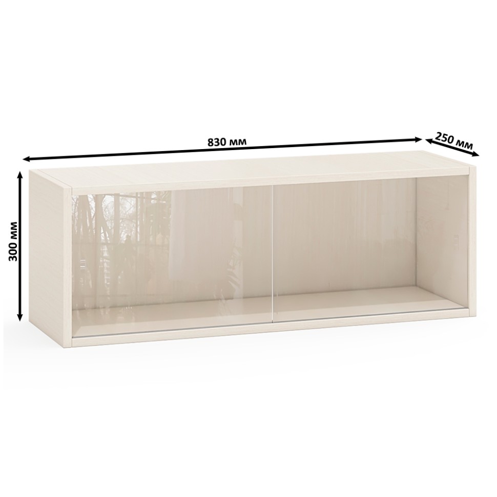 Две полки книжных С-МД-КН01, цвет дуб, ШхГхВ размер каждой полки в отдельности: 83х25х30 см., стеклянные дверцы