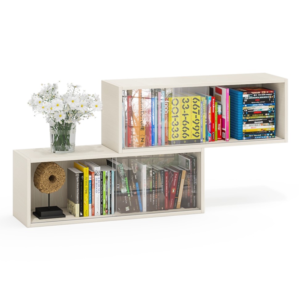 Две полки книжных С-МД-КН01, цвет дуб, ШхГхВ размер каждой полки в отдельности: 83х25х30 см., стеклянные дверцы