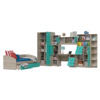 СНЯТО Сити Компоновка № 5 4-2001+6-9411+6-9413+6-0601+6-9416+6-9414+6-9415, дуб сонома/аква, ШхГхВ 205х85х74 + 351х60х211 см., сп.м. 800х2000, б/м,