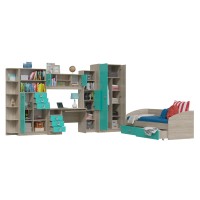 СНЯТО Сити Компоновка № 5 4-2001+6-9411+6-9413+6-0601+6-9416+6-9414+6-9415, дуб сонома/аква, ШхГхВ 205х85х74 + 351х60х211 см., сп.м. 800х2000, б/м,