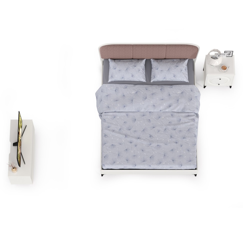 КР100 Валенсия Спальня № 14, цвет ЛДСП белый шагрень/чёрный/МДФ белый шагрень/ткань велутто 19, ортопед есть, сп. м. 1600х2000 мм., б/м