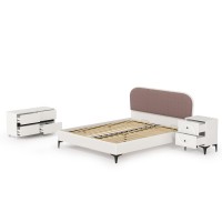 КР100 Валенсия Спальня № 14, цвет ЛДСП белый шагрень/чёрный/МДФ белый шагрень/ткань велутто 19, ортопед есть, сп. м. 1600х2000 мм., б/м