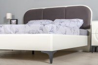 КР100 Валенсия Спальня № 14, цвет ЛДСП белый шагрень/чёрный/МДФ белый шагрень/ткань велутто 19, ортопед есть, сп. м. 1600х2000 мм., б/м