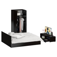 Спальня Стандарт 3-1800, цвет венге/фасады ТВ тумбы МДФ чёрный глянец, сп.м. 1800х2000 мм., без матраса, основание есть