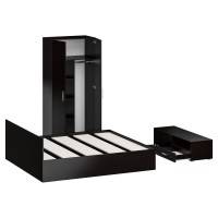 Спальня Стандарт 3-1800, цвет венге/фасады ТВ тумбы МДФ чёрный глянец, сп.м. 1800х2000 мм., без матраса, основание есть