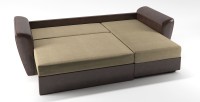Диван угловой Амстердам еврокнижка бежевый велюр+зебра+коричневая экокожа