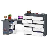Мори Стол компьютерный МС-16 левый + Комод МК1200.10, цвет графит/белый, ШхГхВ 244,8х84,9х115 см., выдвижные ящики слева, НЕ универсальная сборка