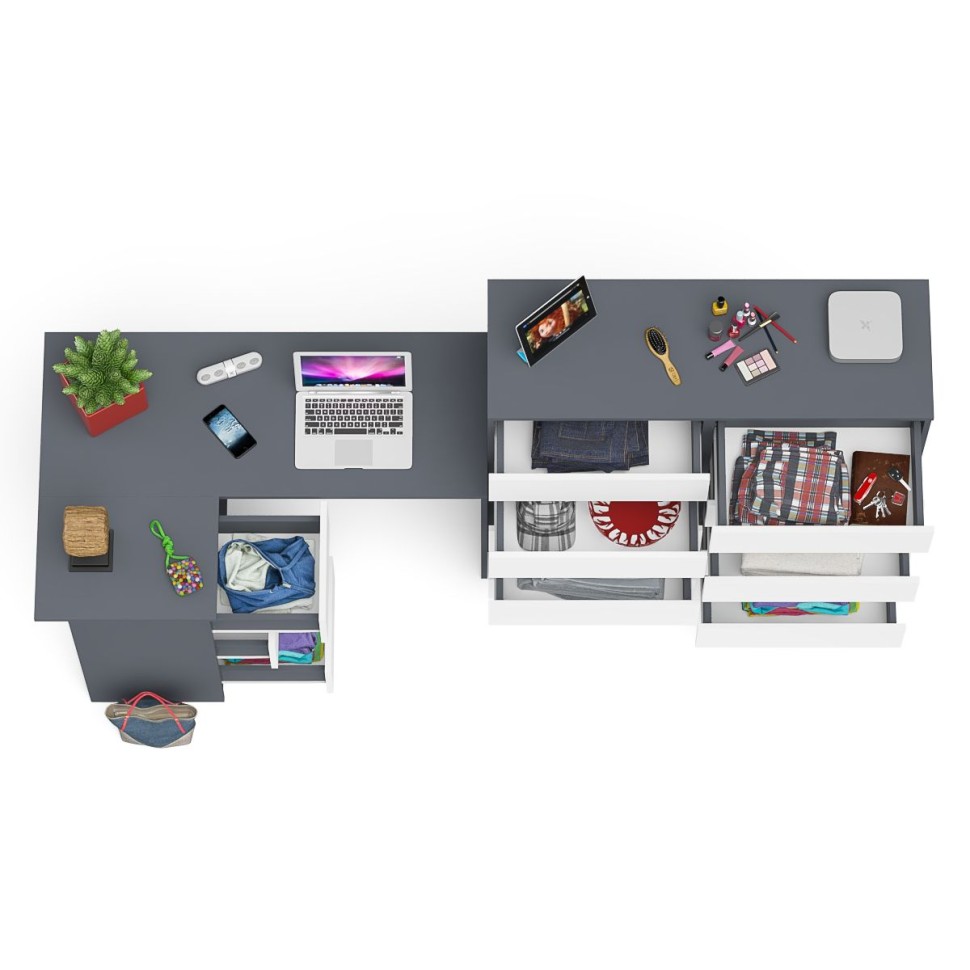 Мори Стол компьютерный МС-16 левый + Комод МК1200.10, цвет графит/белый, ШхГхВ 244,8х84,9х115 см., выдвижные ящики слева, НЕ универсальная сборка