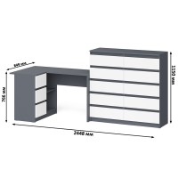 Мори Стол компьютерный МС-16 левый + Комод МК1200.10, цвет графит/белый, ШхГхВ 244,8х84,9х115 см., выдвижные ящики слева, НЕ универсальная сборка
