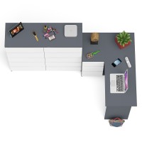 Мори Стол компьютерный МС-16 левый + Комод МК1200.10, цвет графит/белый, ШхГхВ 244,8х84,9х115 см., выдвижные ящики слева, НЕ универсальная сборка