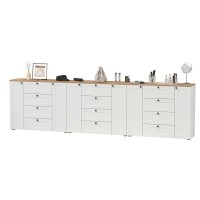 Остин 16.221 Комод + 16.221 Комод + 16.221 Комод, цвет белый шагрень/дуб крафт золотой, ШхГхВ 360х41,9х99,3 см.