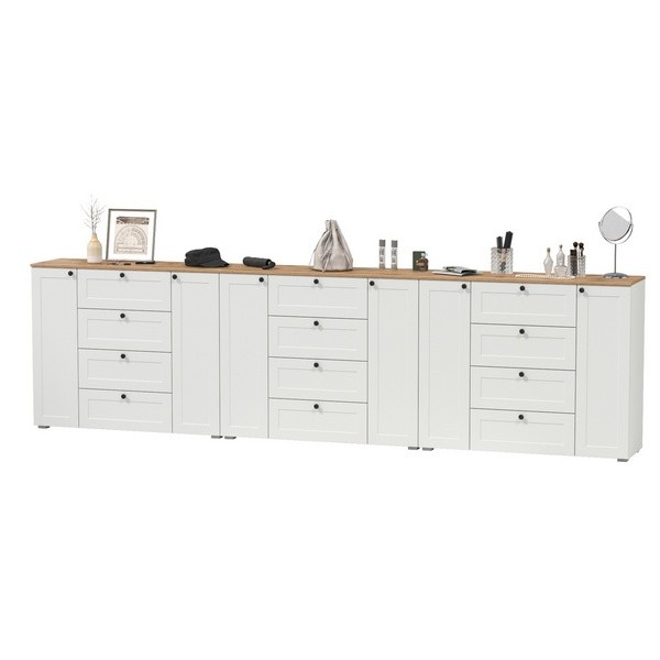 Остин 16.221 Комод + 16.221 Комод + 16.221 Комод, цвет белый шагрень/дуб крафт золотой, ШхГхВ 360х41,9х99,3 см.