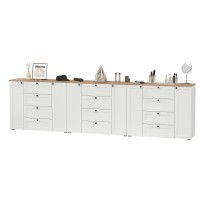 Остин 16.221 Комод + 16.221 Комод + 16.221 Комод, цвет белый шагрень/дуб крафт золотой, ШхГхВ 360х41,9х99,3 см.