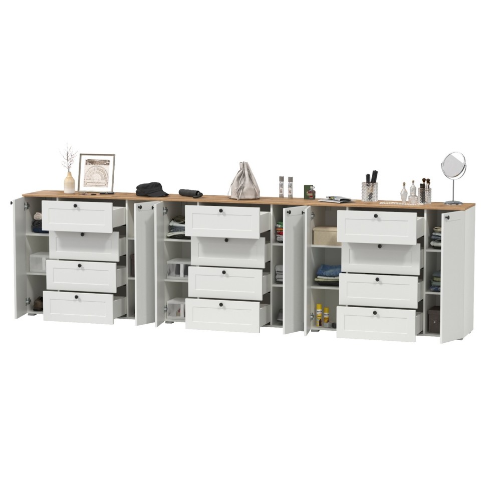 Остин 16.221 Комод + 16.221 Комод + 16.221 Комод, цвет белый шагрень/дуб крафт золотой, ШхГхВ 360х41,9х99,3 см.