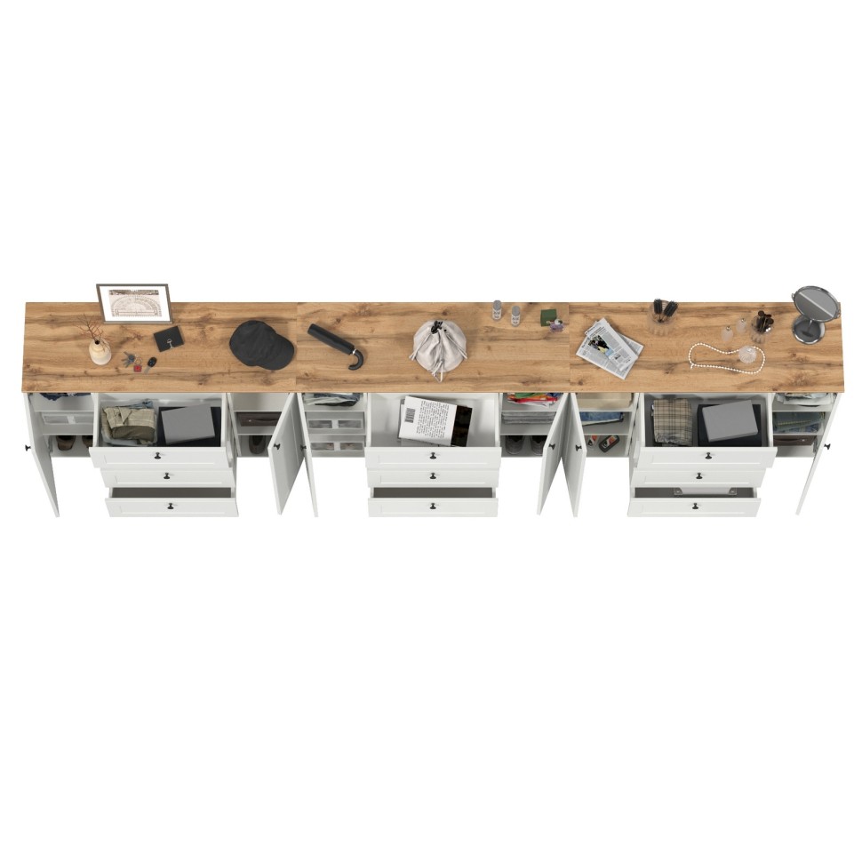 Остин 16.221 Комод + 16.221 Комод + 16.221 Комод, цвет белый шагрень/дуб крафт золотой, ШхГхВ 360х41,9х99,3 см.