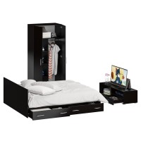 Спальня Стандарт 3-1800Я, цвет венге/фасады ТВ тумбы МДФ чёрный глянец, сп.м. 1800х2000 мм., без матраса, основание есть