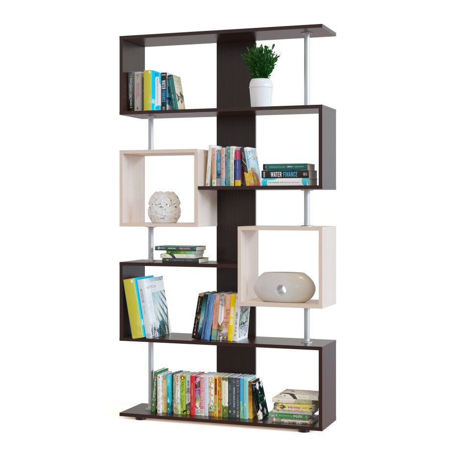 Стеллаж Сокол СТ-2 Рафнат, цвет венге/белёный дуб, ШхГхВ 99х27х181 см.