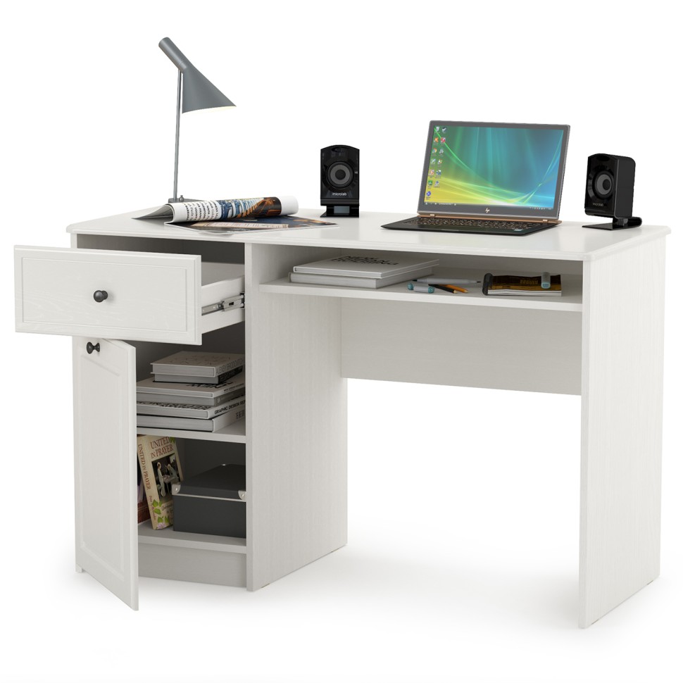 КР100 Роуз 12.148 Стол письменный, цвет ЛДСП белый(тиснение Поры дерева)/МДФ ясень ваниль, ШхГхВ 119х51,7х76,3 см., универсальная сборка