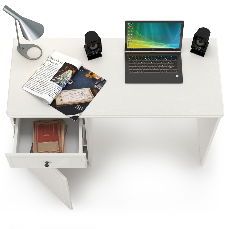 КР100 Роуз 12.148 Стол письменный, цвет ЛДСП белый(тиснение Поры дерева)/МДФ ясень ваниль, ШхГхВ 119х51,7х76,3 см., универсальная сборка