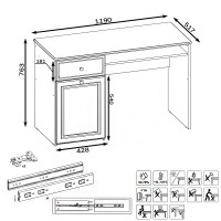 КР100 Роуз 12.148 Стол письменный, цвет ЛДСП белый(тиснение Поры дерева)/МДФ ясень ваниль, ШхГхВ 119х51,7х76,3 см., универсальная сборка
