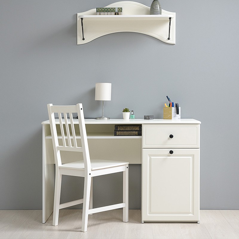 КР100 Роуз 12.148 Стол письменный, цвет ЛДСП белый(тиснение Поры дерева)/МДФ ясень ваниль, ШхГхВ 119х51,7х76,3 см., универсальная сборка