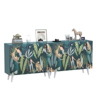 СНЯТО Либера Комод-тумба 16.230.01 + Либера Комод-тумба 16.230.01, цвет бензин/белый, ШхГхВ 230,6х42,6х92,3 см., фасады с рисунком Тропический лес