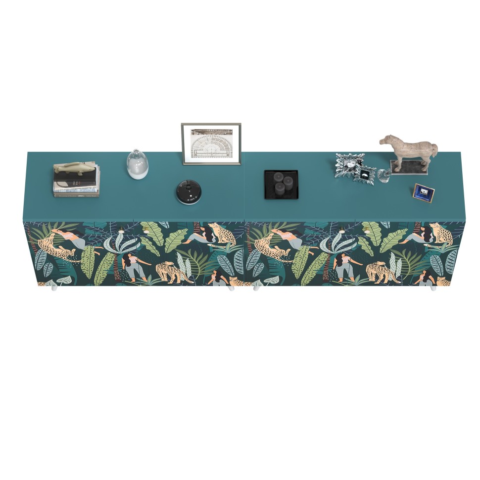 СНЯТО Либера Комод-тумба 16.230.01 + Либера Комод-тумба 16.230.01, цвет бензин/белый, ШхГхВ 230,6х42,6х92,3 см., фасады с рисунком Тропический лес