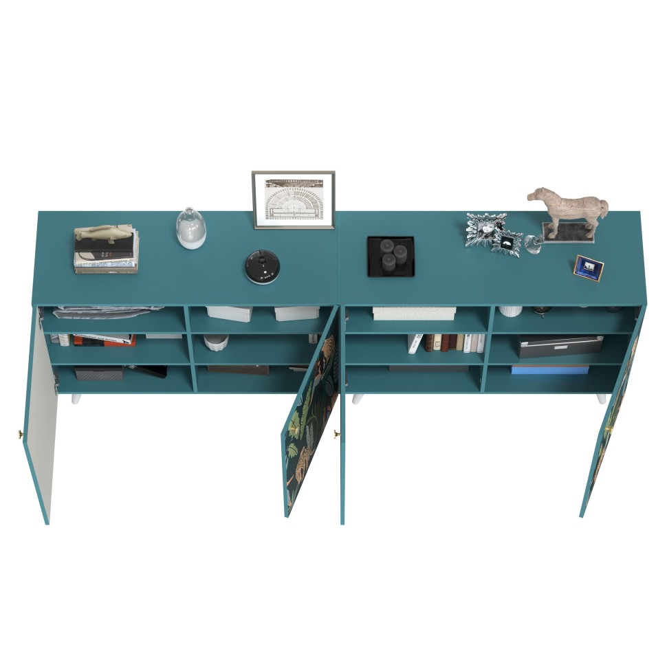 СНЯТО Либера Комод-тумба 16.230.01 + Либера Комод-тумба 16.230.01, цвет бензин/белый, ШхГхВ 230,6х42,6х92,3 см., фасады с рисунком Тропический лес