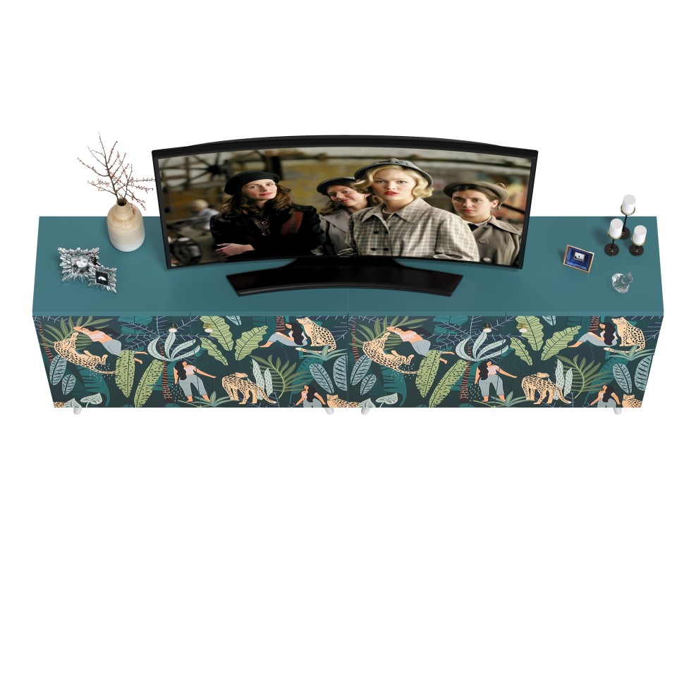 СНЯТО Либера Комод-тумба 16.230.01 + Либера Комод-тумба 16.230.01, цвет бензин/белый, ШхГхВ 230,6х42,6х92,3 см., фасады с рисунком Тропический лес