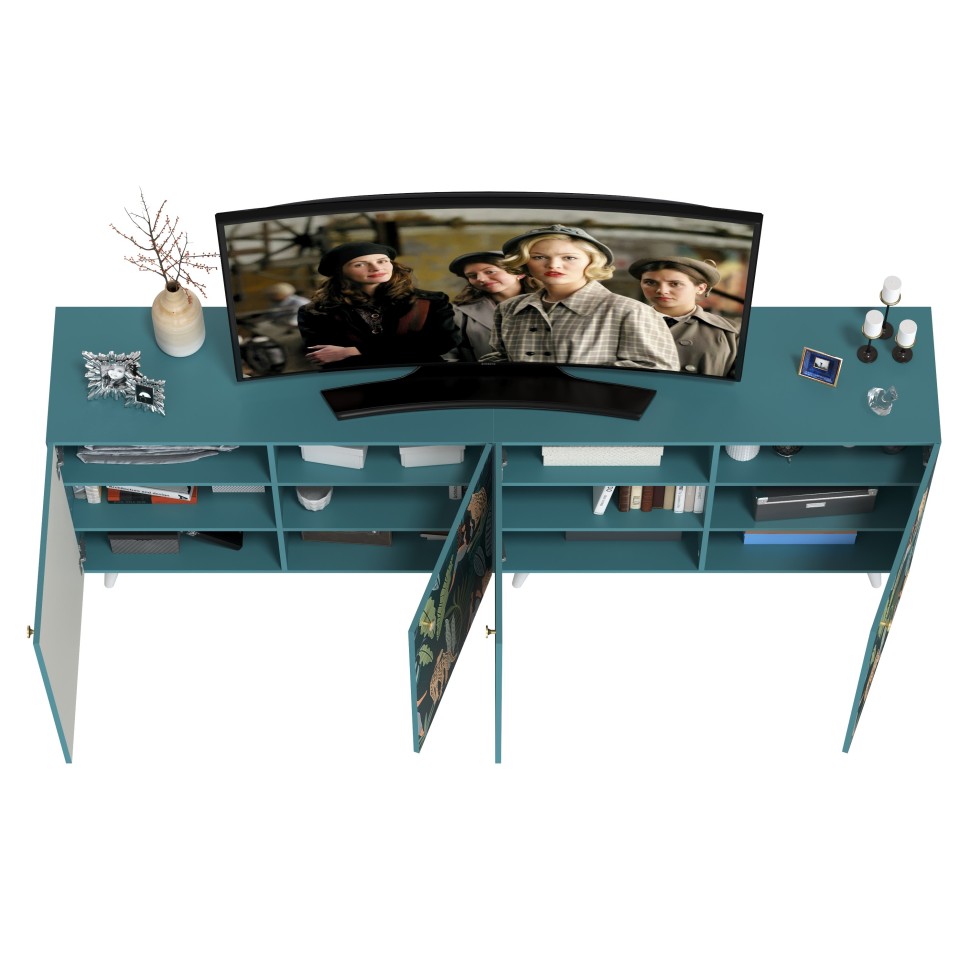 СНЯТО Либера Комод-тумба 16.230.01 + Либера Комод-тумба 16.230.01, цвет бензин/белый, ШхГхВ 230,6х42,6х92,3 см., фасады с рисунком Тропический лес