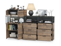 Трувор 13.306 Комод с витриной + 13.307.02 Комод с ящиками + 13.307.02 Комод с ящ., цвет дуб гранж песочный/интра, ШхГхВ 217,8х37х135,3 см., ун. сб.