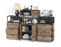 Трувор 13.306 Комод с витриной + 13.307.02 Комод с ящиками + 13.307.02 Комод с ящ., цвет дуб гранж песочный/интра, ШхГхВ 217,8х37х135,3 см., ун. сб.