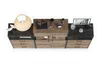 Трувор 13.306 Комод с витриной + 13.307.02 Комод с ящиками + 13.307.02 Комод с ящ., цвет дуб гранж песочный/интра, ШхГхВ 217,8х37х135,3 см., ун. сб.