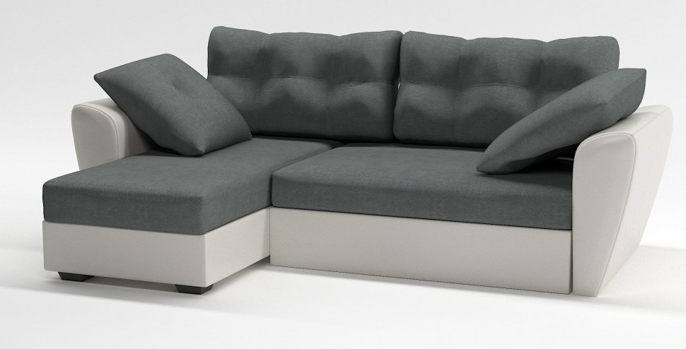Диван угловой Амстердам еврокнижка серый велюр+белая экокожа