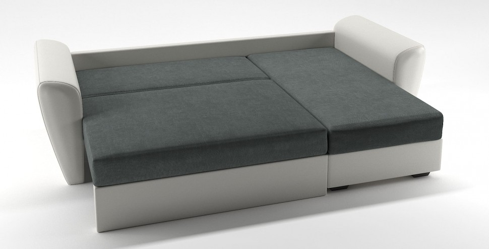 Диван угловой Амстердам еврокнижка серый велюр+белая экокожа